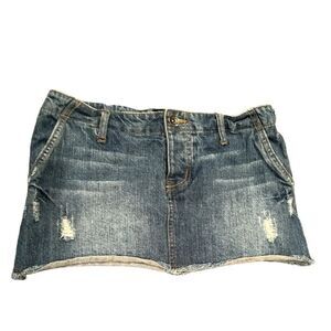 Banana Split USA  Micro Mini Button Fly  Skirt Denim Jean Size 26 Distressed